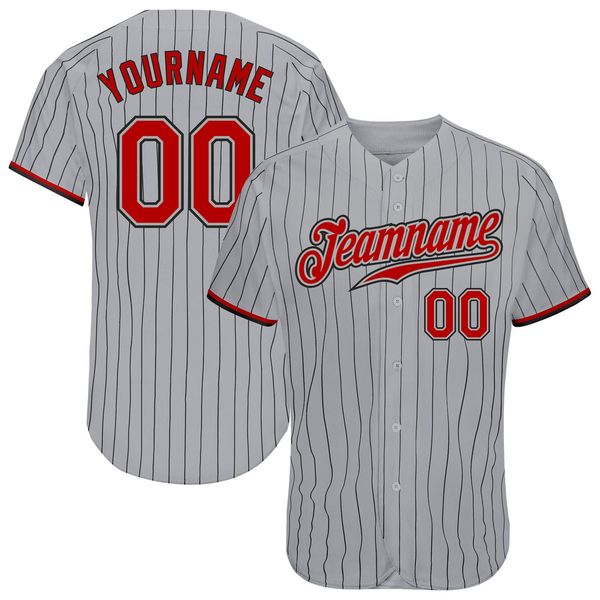 

custom gray black pinstripe red-black authentic baseball jersey, Blue;black