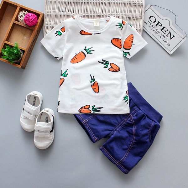 

baby boys summer clothes fashion cotton set boy printed sports t-shirt + shorts childrens clothing, White