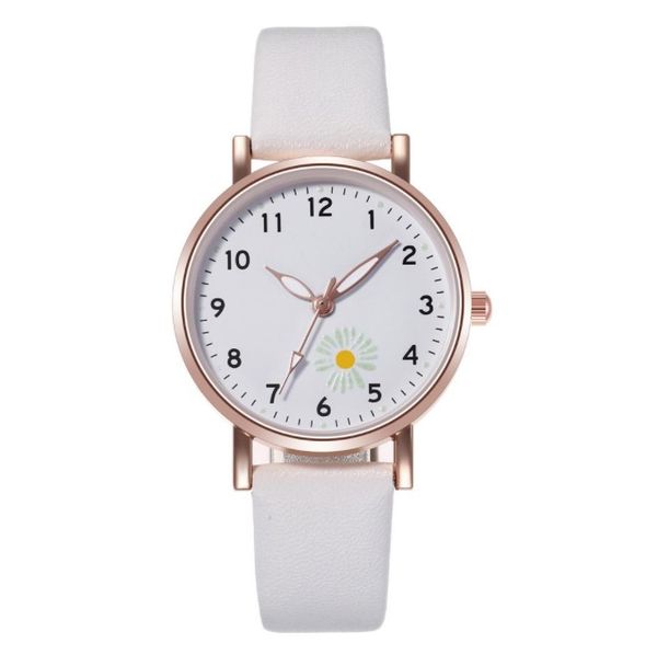

fashion flowers daisy simple numbers leather watches wholesale women ladies students leisure casual dress quartz wristwatches clock, Slivery;brown