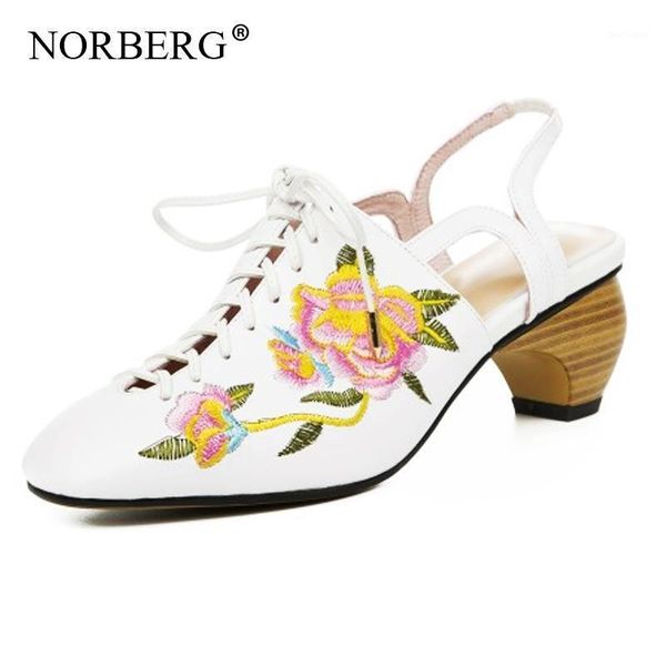 

dress shoes norberg woman leather single double needle embroidery strap sandals round head with beef tendon bottom party1, Black