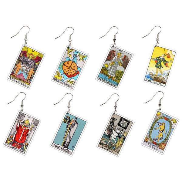 

dangle & chandelier 1pair tarot card earrings flatback acrylic punk magical divination game jewelry sun moon crafts, Silver