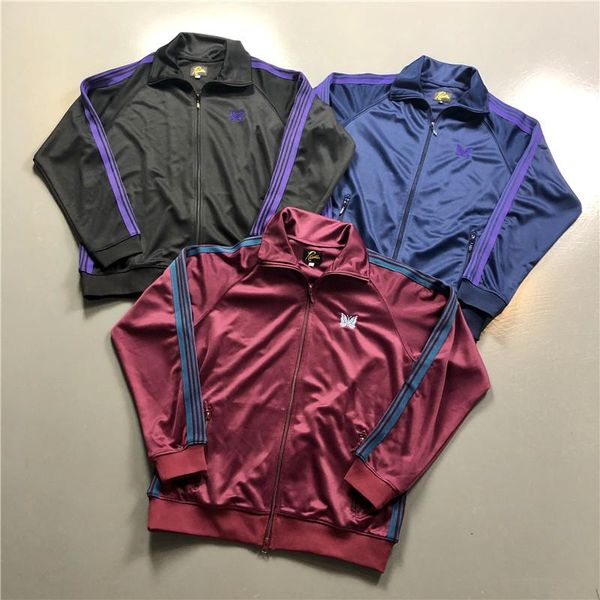 

men's jackets men women needles awge jacket 19 track poly smooth butterfly embroidered coat ribbon design, Black;brown