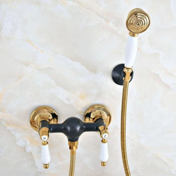

luxury gold color brass black oil rubbed bronze wall mounted bathroom hand held shower head faucet set bath mixer tap mna510 sets