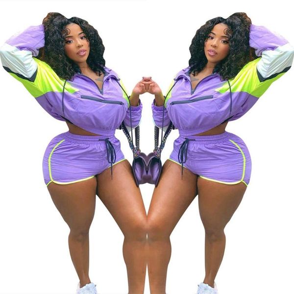 

casual playsuit two piece set women tracksuit long sleeve hooded trench shorts sets outfit women's pants, White