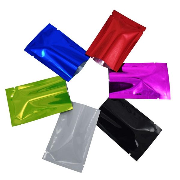 

gift wrap 100pcs glossy aluminum mylar foil colorful open bag tear notch disposable heat vacuum seal food storage packaging pouches