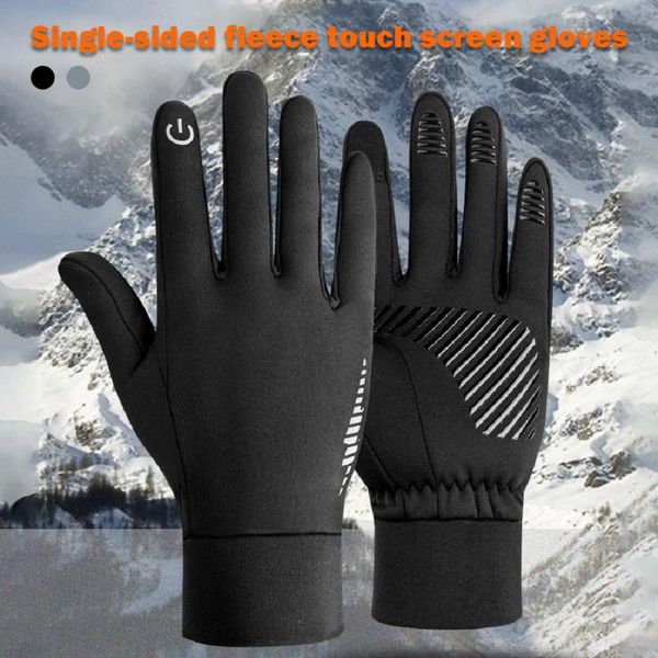 

cycling gloves warm riding plus velvet keep non-slip silicone touch screen windproof waterproof outdoor ski, Black