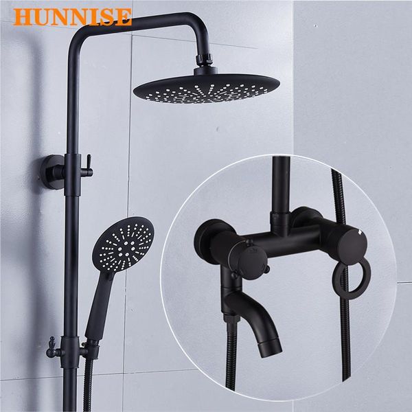 

bathroom shower set matte black mixer round rainfall abs head wall mounted bath system sets