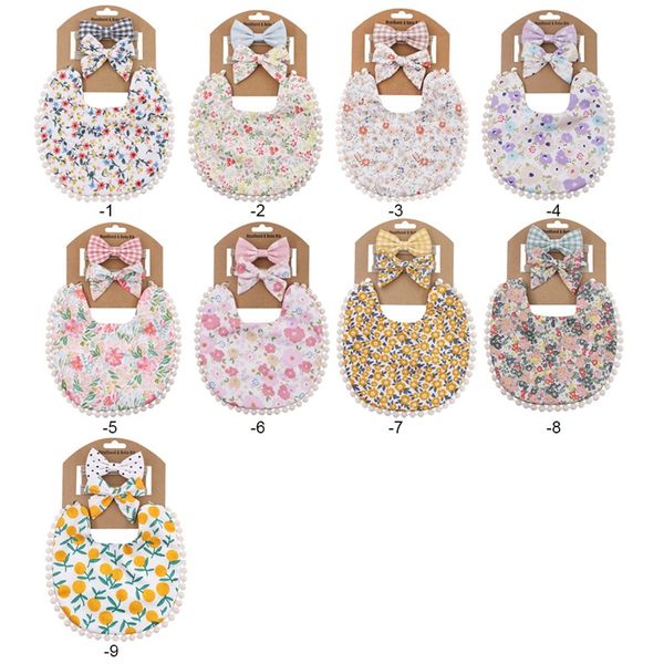 Baby Lätzchen Rülpsen Kleidung Neugeborene Burp Tücher Mädchen Zubehör Säugling Handtuch Druck Blume Stirnband 2 teile/satz Prinzessin Kinder Fütterung 3083 Q2