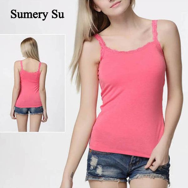 

women's tanks & camis tank women lace soft cotton solid sleeveless vest camisole slim cropped charming ladies girls 2021, White