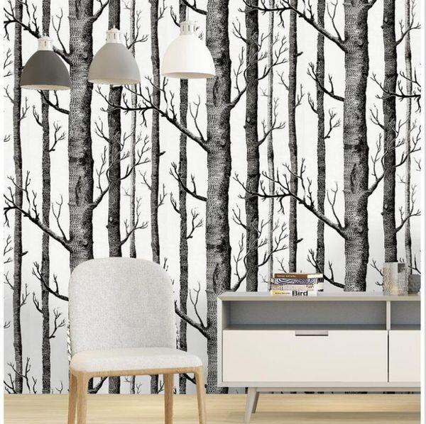 

wallpapers self adhesive black white birch forest tree wallpaper modern design living room wall paper roll woods waterproof