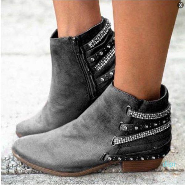 All'ingrosso-Stivali Donna Inverno Snow Leather Diamond Zipper Ankle Shoes Donna Short Vintage