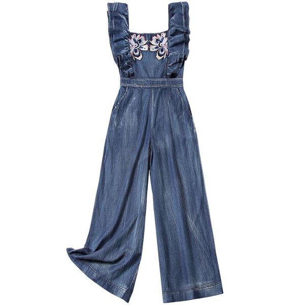 

women's jeans fashion women denim jumpsuit playsuit overalls trousers casual wide leg pants, Blue