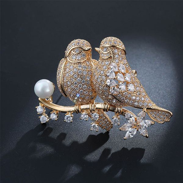 

christmas fine for women 14k soild gold party luxury bohemia brooch jewelry love bird cute/romantic brooches, Gray