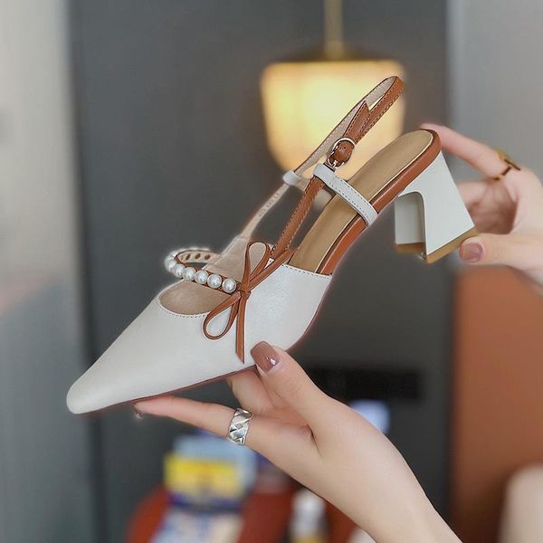 

sandals 2021 summer female sandal low-heeled shoes with strap girls pearl elastic band fashion comfort clear closed high, Black