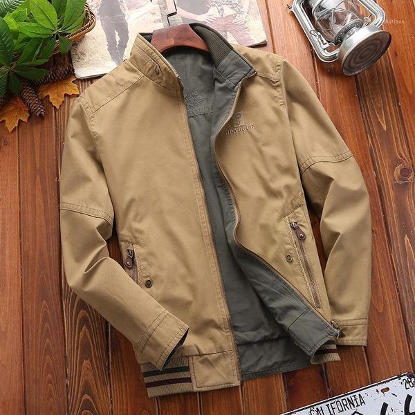

men's jackets autumn jacket men military casual stand collar double sides wear coat cotton breathable windbreaker chaquetas hombre, Black;brown