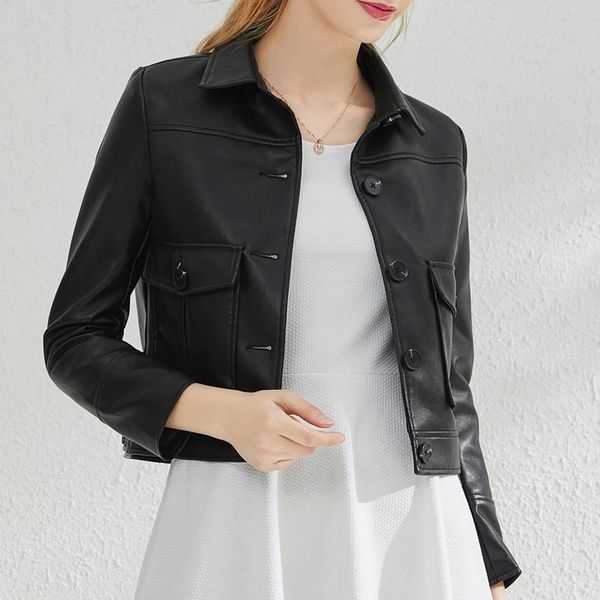 

women's leather & faux 2022 fashion temperament pu jacket, Black