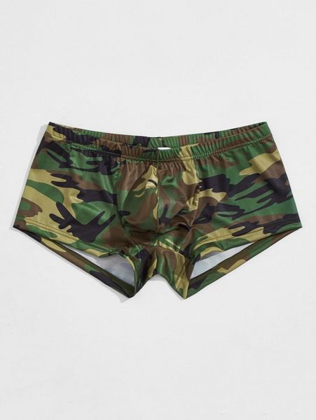 

men random camo print boxer brief 74wx#, Black;brown