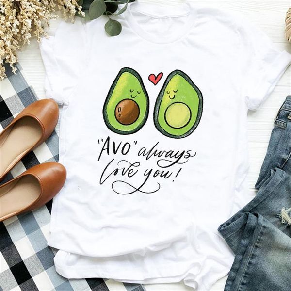 

cartoon avocado love valentine womens t shirts short sleeve tee clothes female graphic, White