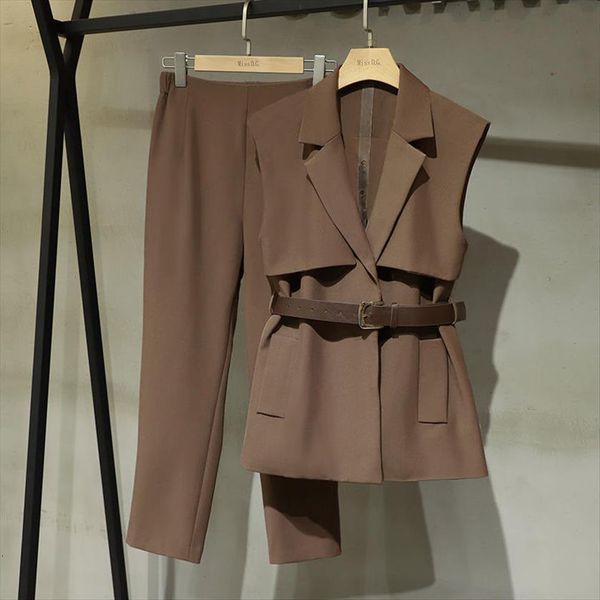 

two sets of trend womens pants spring and autumn single large suit, weight reduction, age reduction vest, White