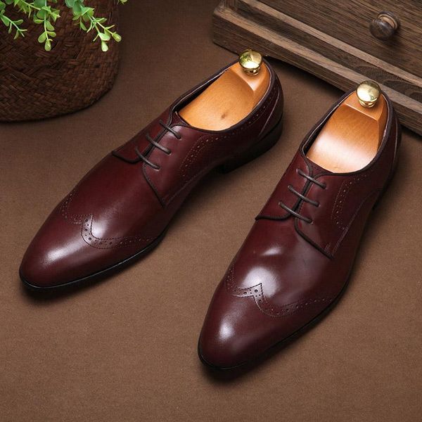 

british man casual party shoes lance up oxford brogues formal genuine leather wedding business dress shoe men g284, Black