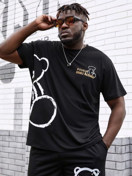 

extended sizes men letter & bear print tee f4hj#, White;black