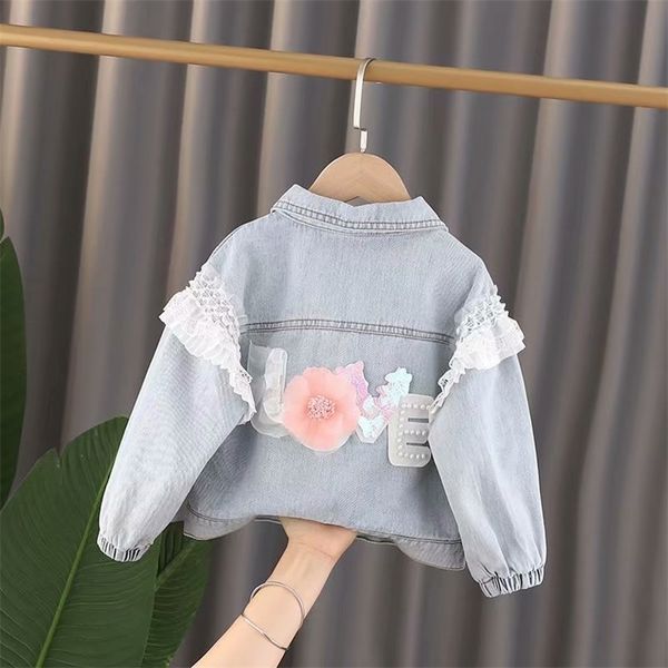 1-3 Jahre Kinder Denim Frühling HerbstJacken Mädchen Blume Jean Jacken Mädchen Kinder Kleidung Baby Spitzenmantel Lässige Oberbekleidung 211204