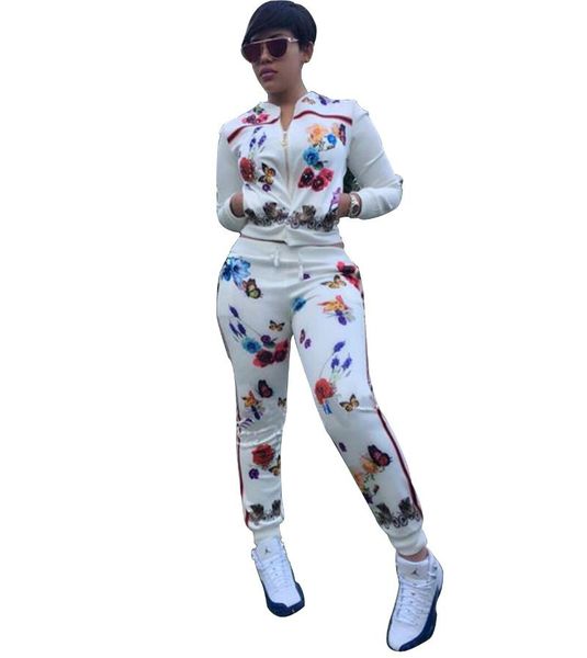 

women's two piece set women autumn casual color rose butterfly print sports suit spot summer clothes for dress, White