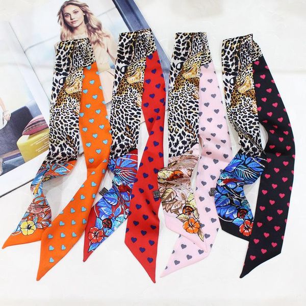 

scarves jungle love print 100% silk riband bag wraps scarf lady neck decoration small ribbon multi hair band choker zsbd228, Blue;gray