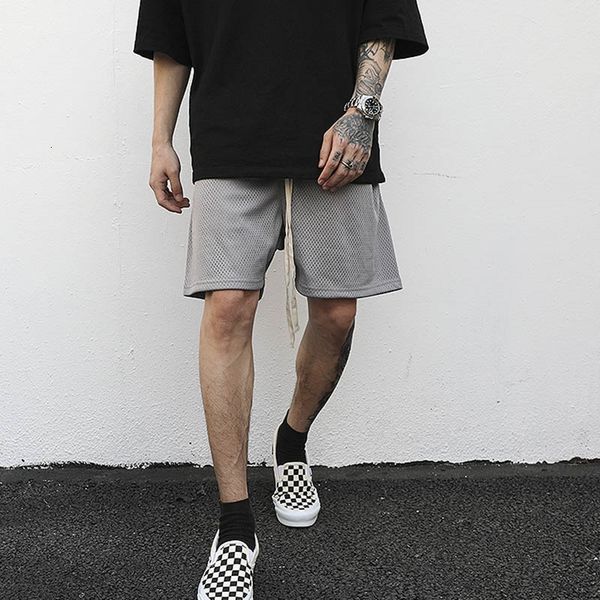 

men's shorts harajuku gray black mesh track mens summer casual straight oversize knee length pants hip hop loose five point sc2x, White;black