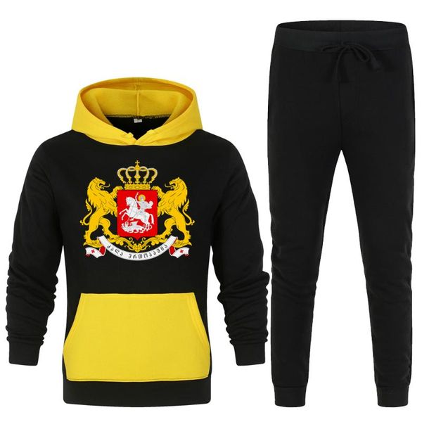 

men's tracksuits brand clothing autumn winter hoodie+pants sets two pieces suits casual tracksuit color block patchwork sportswear, Gray