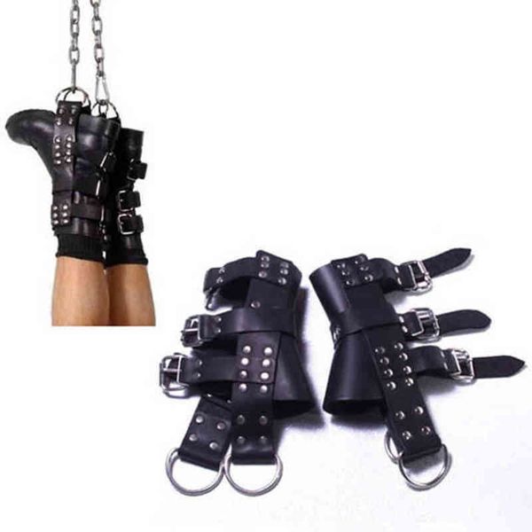 Nxy Giocattoli per adulti Imbracatura in pelle Gamba di sospensione Bondage Hang Restraint Cintura Cinghie Giochi Fetish Slave Strumenti Bdsm Sesso per coppie 1207