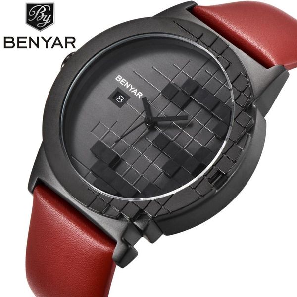 

wristwatches benyar brand men sports multifunction quartz watches women fashion leather belt calendar waterproof wristwatch relogio, Slivery;brown