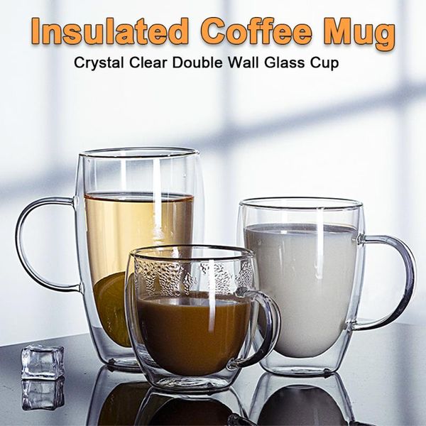 

wine glasses heat-resistant double wall glass cup beer espresso mugs set handmade coffee mug tea whiskey cups drinkware