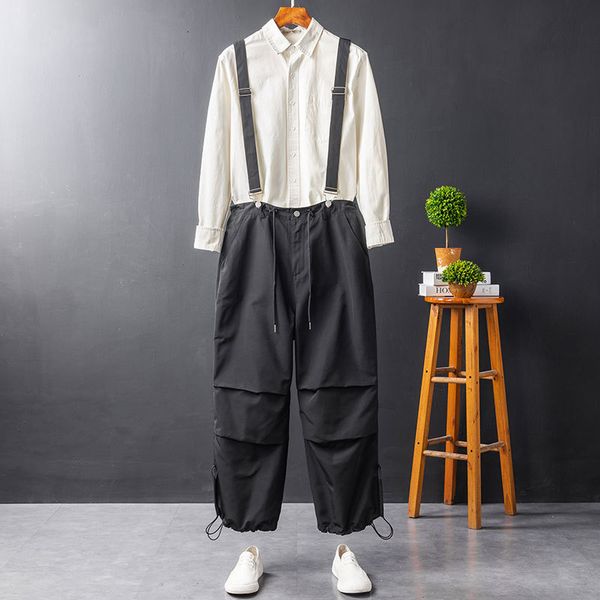 

men's japanese overalls loose hip-hop streetwear casual black pants, Blue