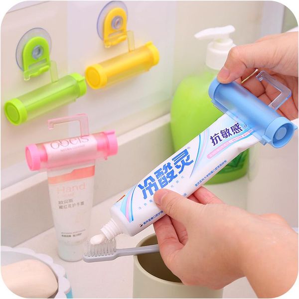 

toothbrush holders 2pcs creative manually toothpaste dispenser rolling squeezer tube partner sucker hanging holder bathroom accessories
