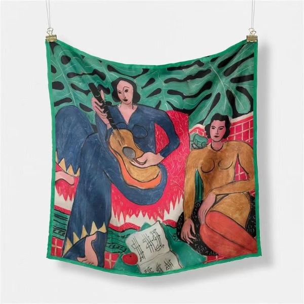 

scarves 53cm fashion oil painting design twill silk square scarf women neck kerchief small size shawls hijab spring autumn accessories, Blue;gray