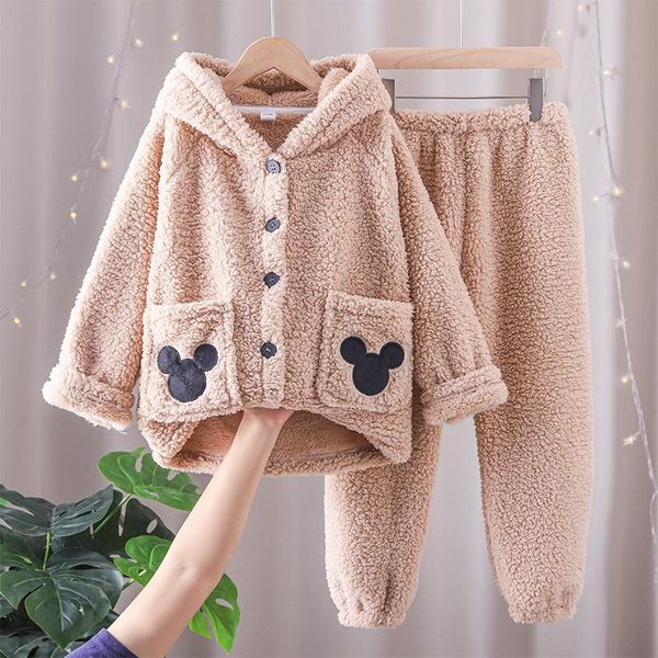 

pajamas children's long sleeve thickened boys' homewear sets autumn winter warm girls sleepwear cartoon flannel kids clothes, Blue;red