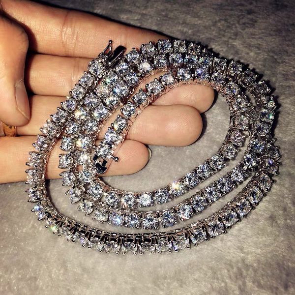 

handmade pave round 4mm diamond necklace for women men luxury hip hop 925 sterling silver wedding fine jewelry with 45-60 cm