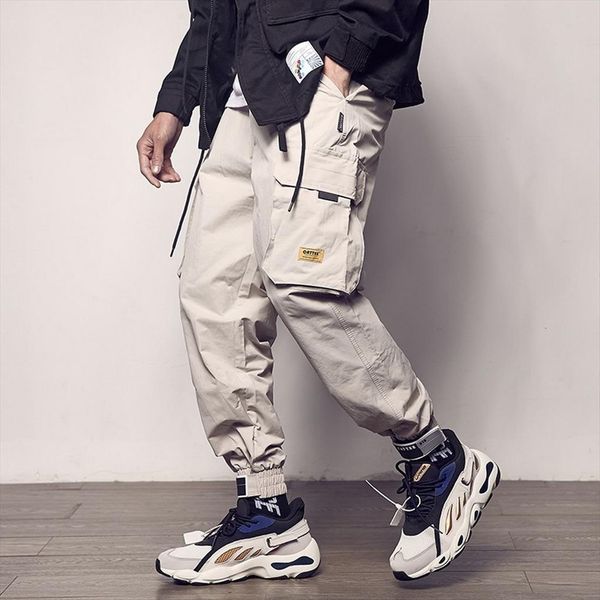 

pocket overalls male color women pant patchwork casual jogging fashion tactical trousers trend harajuku street pants, Black
