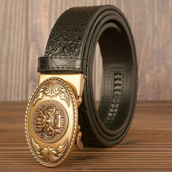 

belts national style faucet automatic buckle real leather men's belt crocodile personalized jeans, Black;brown