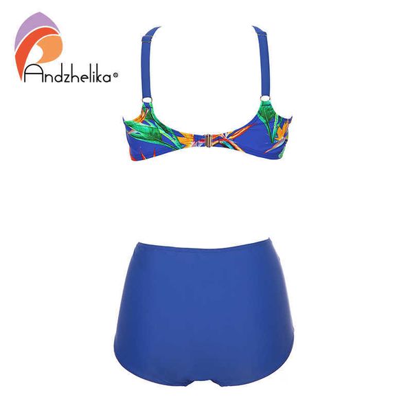 Andzhelika Novo Plus Size Swimwear Sexy Cintura Alta Biquinis Mulheres Profunda Copa Soft Swimsuit Floral Impressão Grande Halter Ternos Y0820