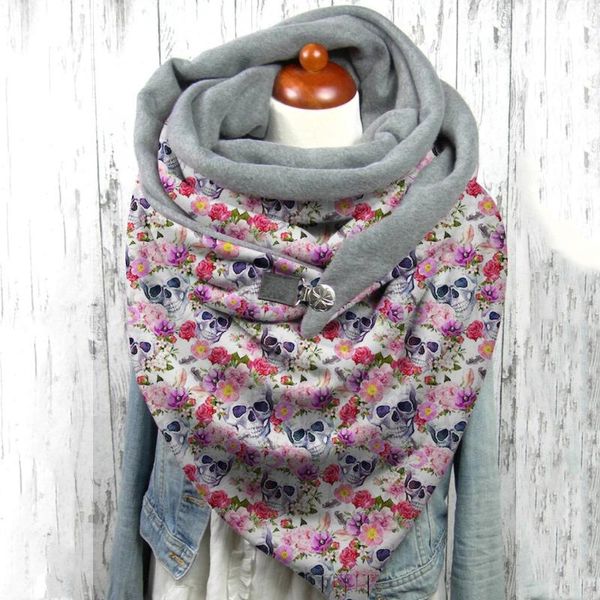 

scarves fashion winter women scarfhalloween print button casual soft wrap female warm shawls 155x75cm #yj, Blue;gray