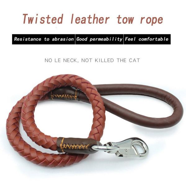 

dog collars & leashes real-leather leads pet durable running leash for large dogs rope greyhound supplies pets products
