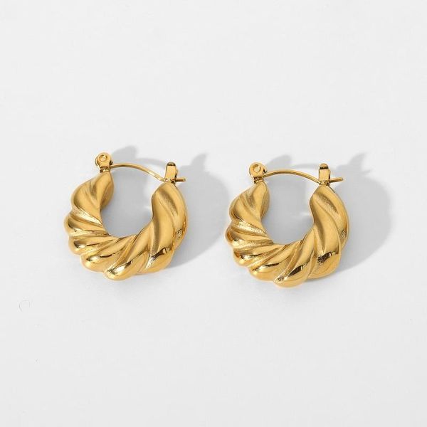 

hoop & huggie stainless steel croissant twist earrings for women hypoallergenic waterproof circle jewelry, Golden;silver