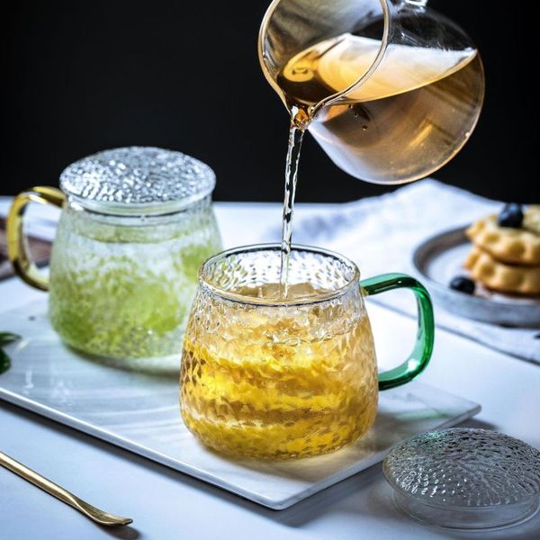 

wine glasses japanese style hammered glass cup with handle lid home office simple tea breakfast