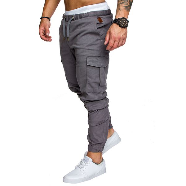 

styles men pants solid casual military elastic waist streetwear men clothing joggers sweatpants ropa hombre cargo trousers, Black
