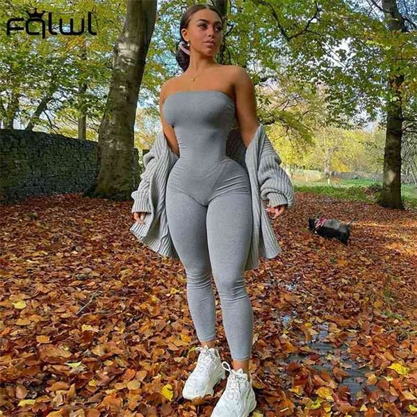

fqlwl strapless bodycon jumpeuit women romper streetwear outfit women backless brown black jumpsuit female ladies, Black;white
