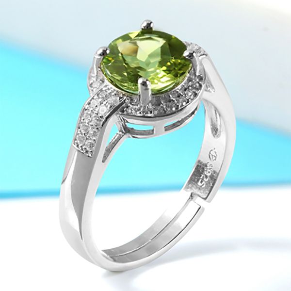 

925 silver set olivine ring, gemstone ring, ring mouth 14 * adjustable ring, Golden;silver