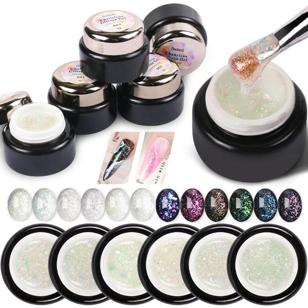 

chameleon glitter gel nail polish color changing holographic soak off lamp 6 colors for art, Red;pink