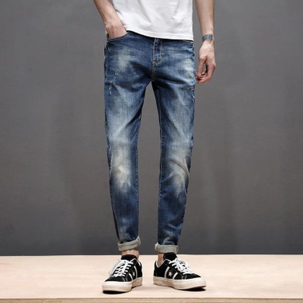 

men's jeans straight slim stretch dark blue business casual regular-fit trousers gentleman denim guinness male men